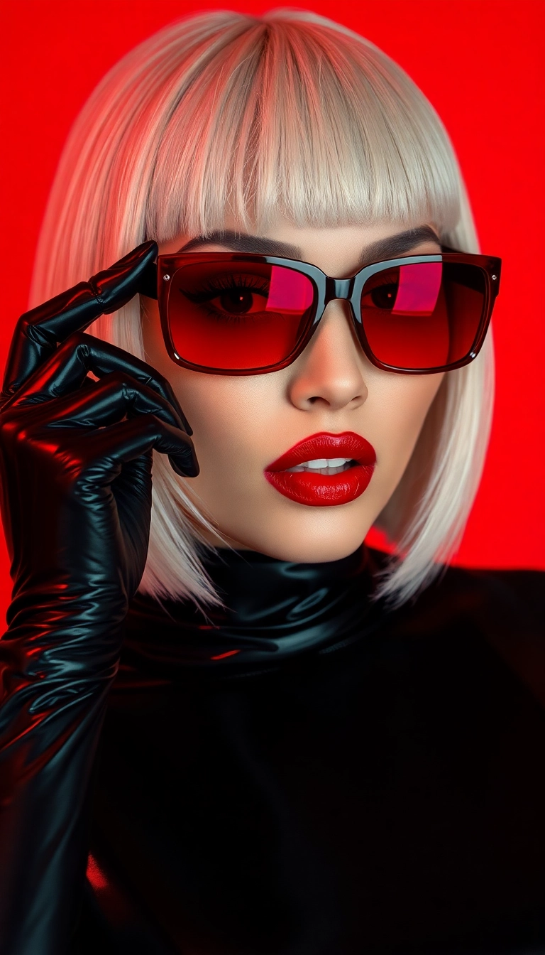 iPhone Awesome Y2K Woman Fashion Model in Black and Red Scenic Wallpaper Copyright-Free Stock Image